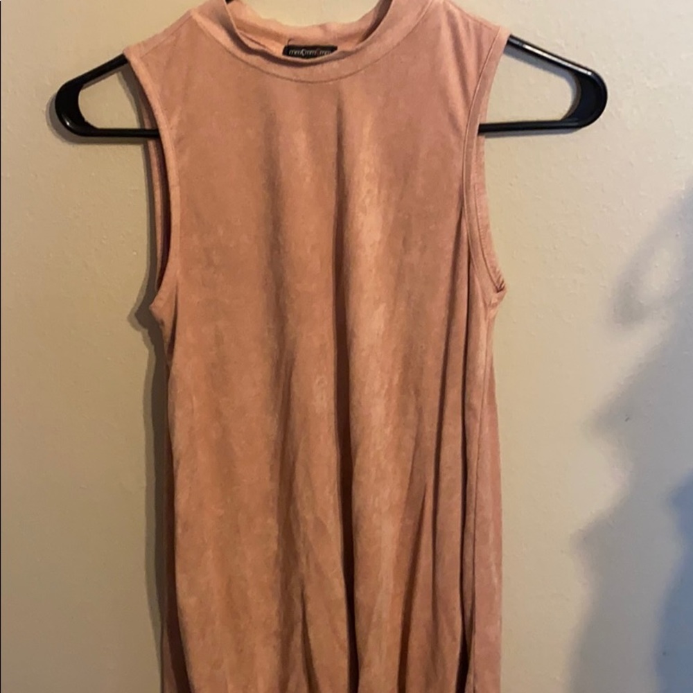 High neck pink suede mini dress